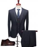 Tian Qiong Brand Mens Striped Suit  Slim Fit Men Suits For Wedding Brand Navy Blue Mens Formal Wear 3 Piece Business Sui