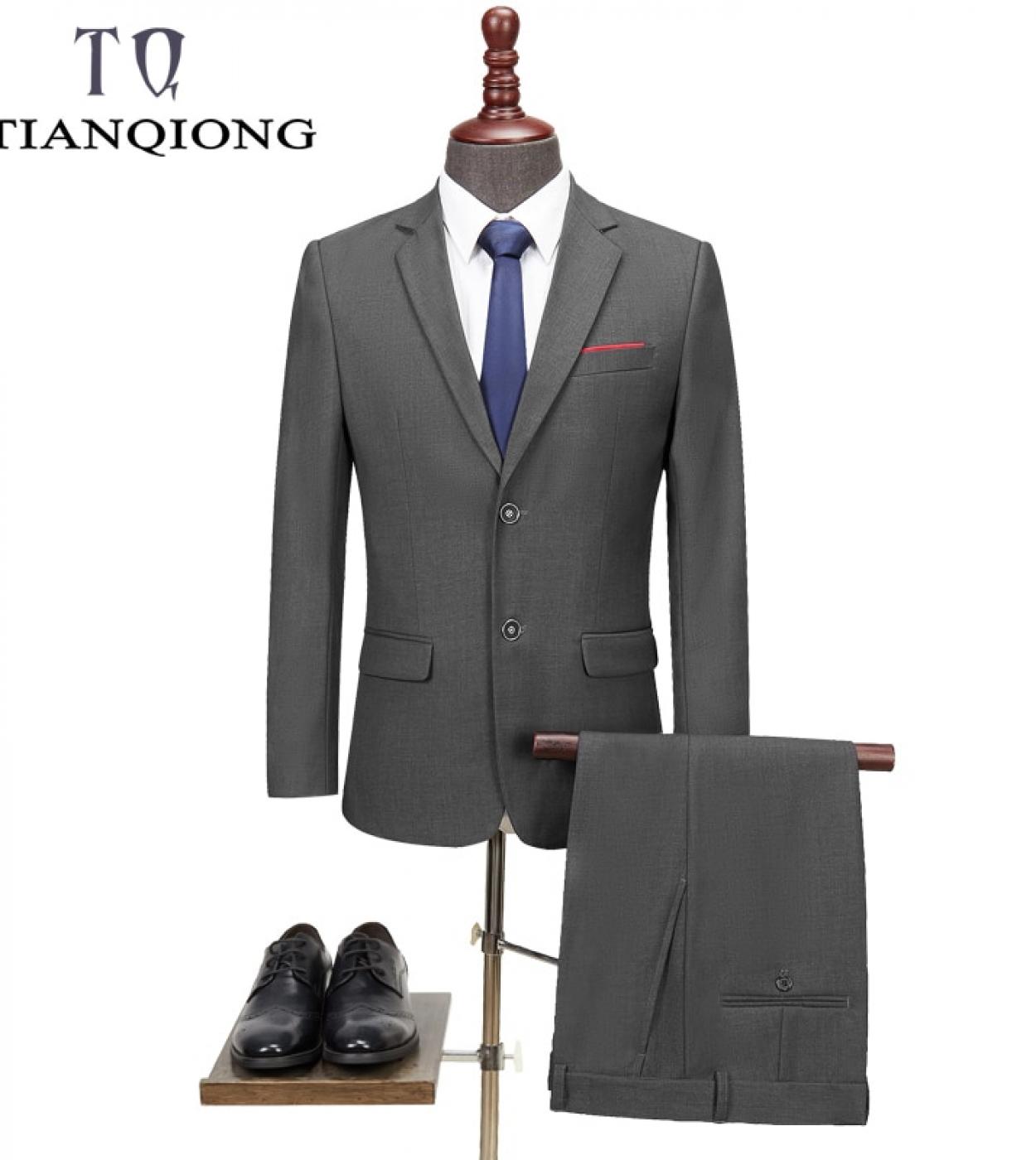 Tian Qiong Men Suits  Latest Coat Pant Designs Wedding Suits For Men Brand Clothing Slim Fit Black Gray Mens Formal Suit