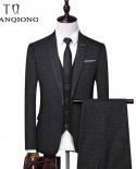 Tian Qiong Brand Three Piece Suits Men Latest Fashion Suits For Men Slim Fit Man Wedding Suit Blue Black Jacket Pants Ve
