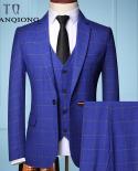  Threepiece Male Formal Business Plaids Suit For Mens Fashion Boutique Plaid Wedding Dress Suit  Jacket  Vest  Pants