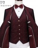 Elegant Wine Groomsmen Notch Lapel Groom Tuxedos Burgundy Jacket Mens Suits Wedding Suits For Men Blazer Suit Party Prom