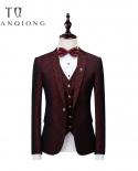 Elegant Wine Groomsmen Notch Lapel Groom Tuxedos Burgundy Jacket Mens Suits Wedding Suits For Men Blazer Suit Party Prom