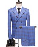 blazervestpants Luxury Mens Formal Office Business Striped And Grid Suits Three  Piece Double Discharge Groom Weddin