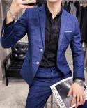  Blazer  Pants   New Mens Fashion Boutique Dark Plaid Casual Business Suit Formal Groom Wedding Dress Tuxedo Blue Bl