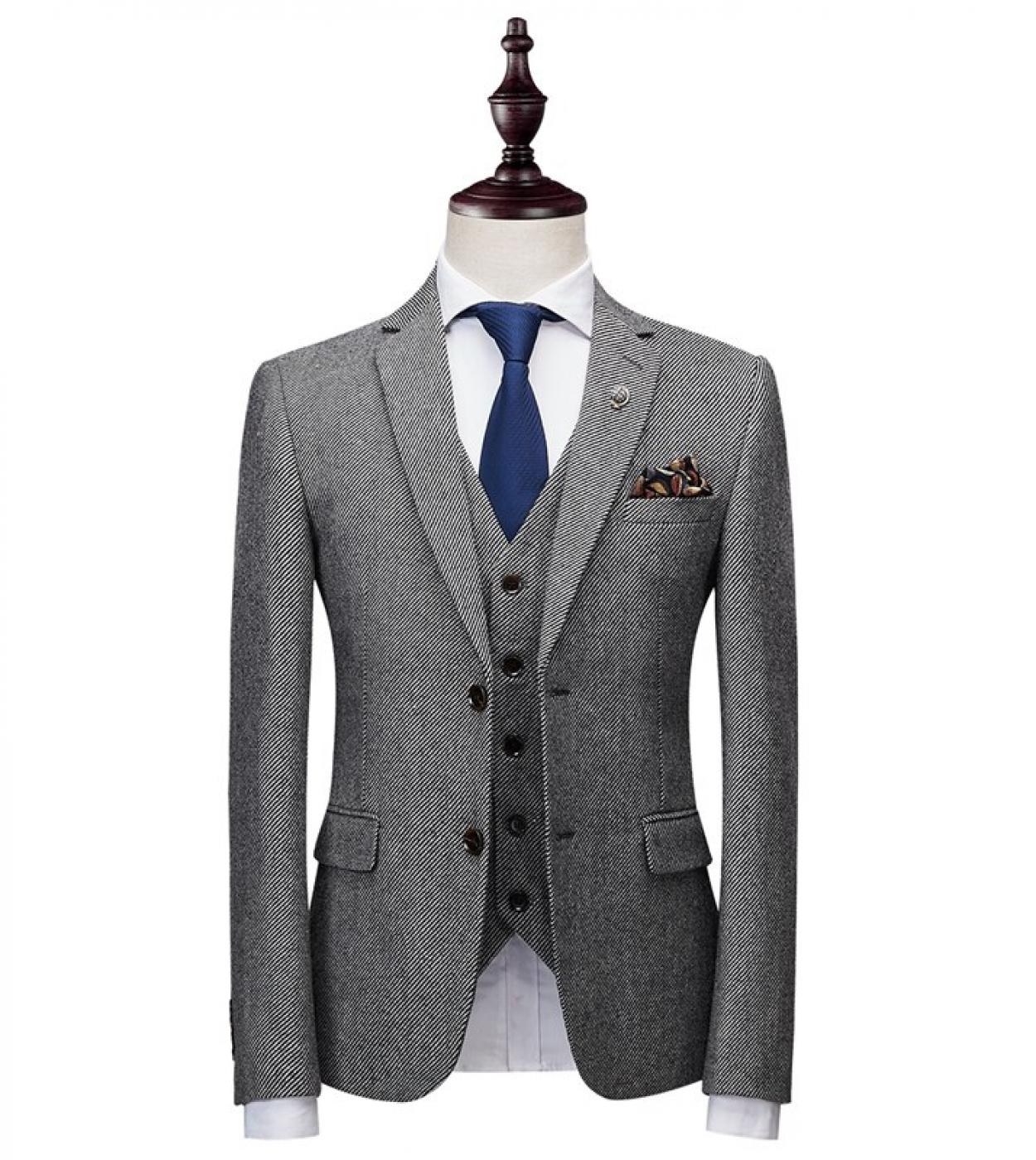 Jackets vest  Pants Autumn Winter Warm Wool Twill Fabric High End Brand Mens Formal Business Suit 3pce Set Groom Weddi