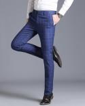 Formal Office Business Straight Casual Slim Fashion Plaid Mens Suit Patns High End Brand Groom Wedding Dress Male Trouse