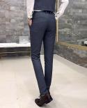 High Quality Goods Cotton Fashion Pure Color Mens Leisure Formal Business Suit Pants  Male Black Gray Casual Dress Sui