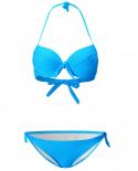 Women  Halter Solid Color Bikini Bra Set Pushup Padded Bandage Swimwear Swimsuit Bathing Beach Twopiece Suits 2022 L5  T