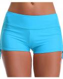 Women Swim Trunks Drawstring Ruched Swimming Shorts Solid Color High Waist Beach Shorts Bikini Bottom Running Sports Pan