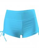 Women Swim Trunks Drawstring Ruched Swimming Shorts Solid Color High Waist Beach Shorts Bikini Bottom Running Sports Pan
