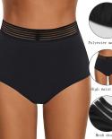 Women High Waist Mesh Bikini Bottoms Tummy Control Swimsuit Briefs Pants Summer Seaside  Beach High Waist Swim Trunks L5