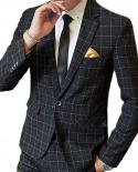 1pces  Boutique Fashion Plaid Mens Casual Business Blazer Groom Wedding Dress Male Slim Formal Suit Jacket  Blazers