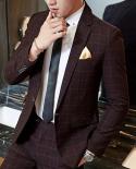  1pces  Boutique Fashion Plaid Mens Casual Business Blazer Groom Wedding Dress Male Slim Formal Suit Jacket  Blazers