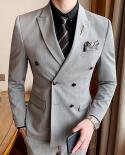 Jacket Vest Pants  Highend Brand Formal Business Striped Doublebreasted Mens Threepiece Suit Groom Wedding Dress Party