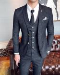 Large Size 7xl  Blazer  Vest  Pants  Groom Wedding Dress Dark Plaid Classic Retro Mens Formal Business Suit Threepi