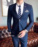  Blazer  Pants  Highend Brand Formal Business Plaid Mens Suit Groom Wedding Dress Solid Color Stage Performance Tuxed
