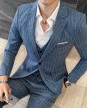  Jackets  Vest  Pants  Mens Fashion Highgrade Business Striped Suit Threepiece Men Wedding Dress Smart Suit Blazers