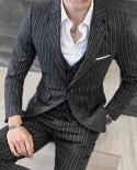 Jackets  Vest  Pants  Mens Fashion Highgrade Business Striped Suit Threepiece Men Wedding Dress Smart Suit Blazers