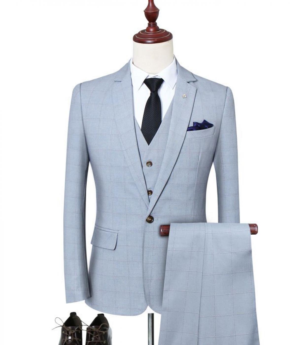  Jacket  Vest  Pants  Mens Suit Plaid Casual Business Suit Groom Wedding Dress Slim Suit Threepiece Sets  Suits