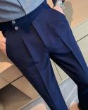 Autumn Winter Mens Suit Pants Fashion Bird Grid And Solid Color Casual Office Business Pants Groom Wedding Dress Male T