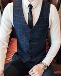 New Mens Waist Coat Fashion Boutique Plaid High Quality Goods High End Wedding Party Dress Slim Male Formal Business Su