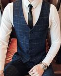 New Mens Waist Coat Fashion Boutique Plaid High Quality Goods High End Wedding Party Dress Slim Male Formal Business Su