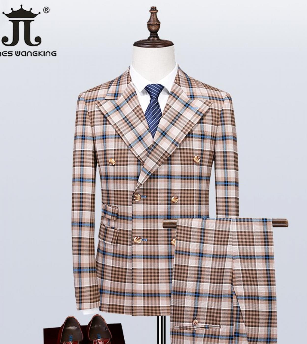 22colors 5xl Blazer Vest Pants Boutique British Style Mens Suit Plaid Groom Wedding Dress Business Casual Formal Suits 3