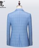 5xl  Jacket  Vest  Pants Boutique Plaid Mens Business Formal Threepiece Groom Wedding Dress Slim Blue British Style