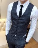 Mens Fashion Boutique Quality Grid Wedding Dress Waistcoat Suits Vest Men Business Grid Slim Vneck Suits Vests Waistcoa
