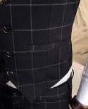Mens Fashion Boutique Quality Grid Wedding Dress Waistcoat Suits Vest Men Business Grid Slim Vneck Suits Vests Waistcoa