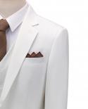  בלייזר  גופיה  מכנסיים  בוטיק צבע אחיד חליפת גברים שמלת כלה חתן חזה יחיד לבן 3 יחידות עבודה עסקית