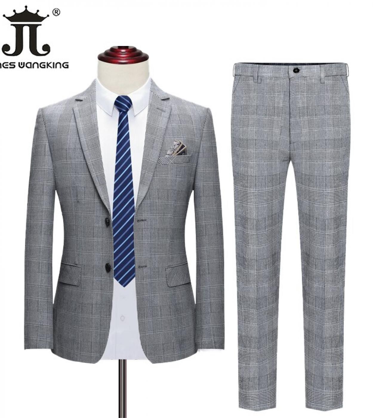  Blazer  Pants  High End Brand Boutique Classic Plaid Mens Formal Business Suit 2pce Set Groom Wedding Dress Show St