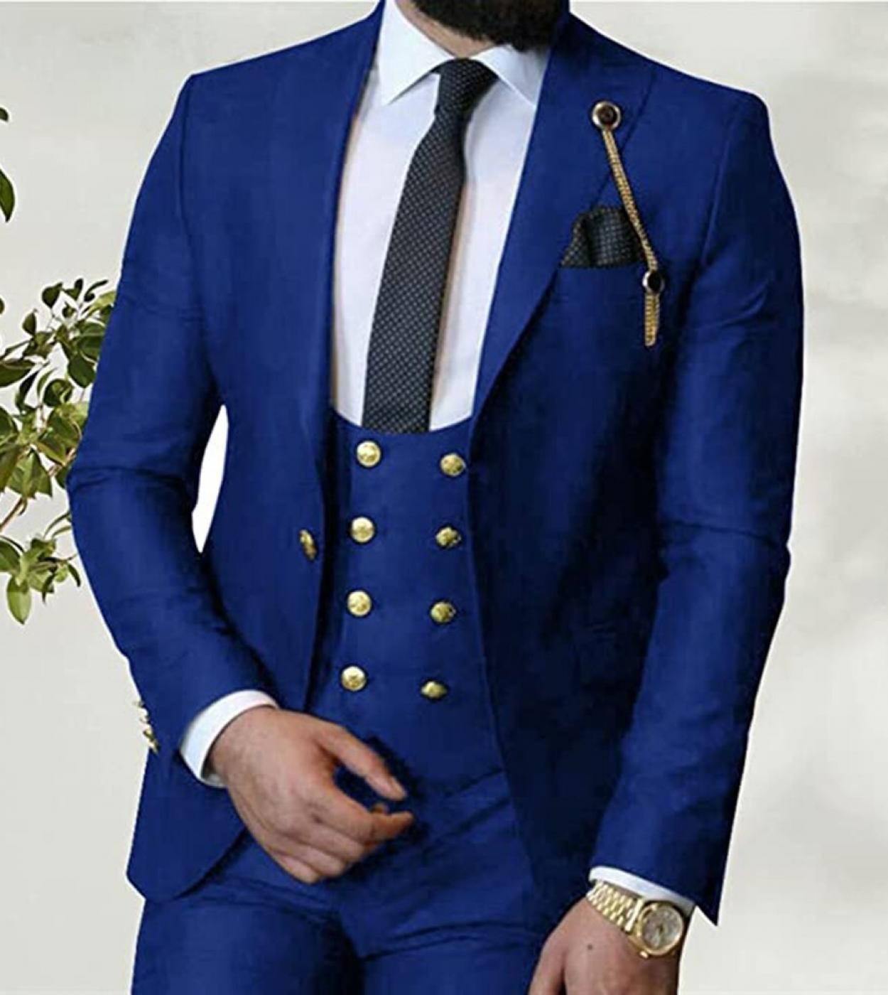 Business Slim Fit Groom Prom Tuxedos Groomsmen Blazer For Wedding Shawl Lapel 3 Pieces blazer  Vest  Pants Costume H