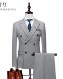 Double Breasted Latest Coat Pant Designs Suit Men Slim Fit Wedding Suits For Men Pure Black Light Grey Tuxedo Jacketpan