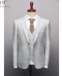 Tianqiong New Arrival Men Suit Business Formal Party Suit Jacquard Groom Suit Blue Grey Wedding Suit For Men 3pcs Set  S