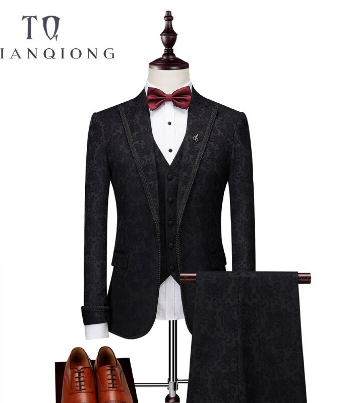 Jacketspantsvests Black Suit Men  Slim Fit Wedding Suits For Men 3 Piece Bridegroom Suit Luxury Brand Party Prom Suits