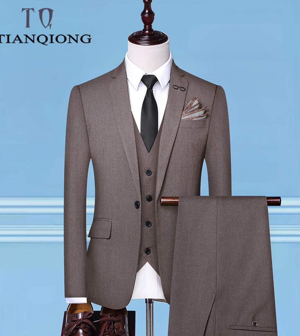 jacketvestpantsmens Business Suit Casual High Quality Single Button Wedding Male Solid Color 3 Piece Suits Sets Bla