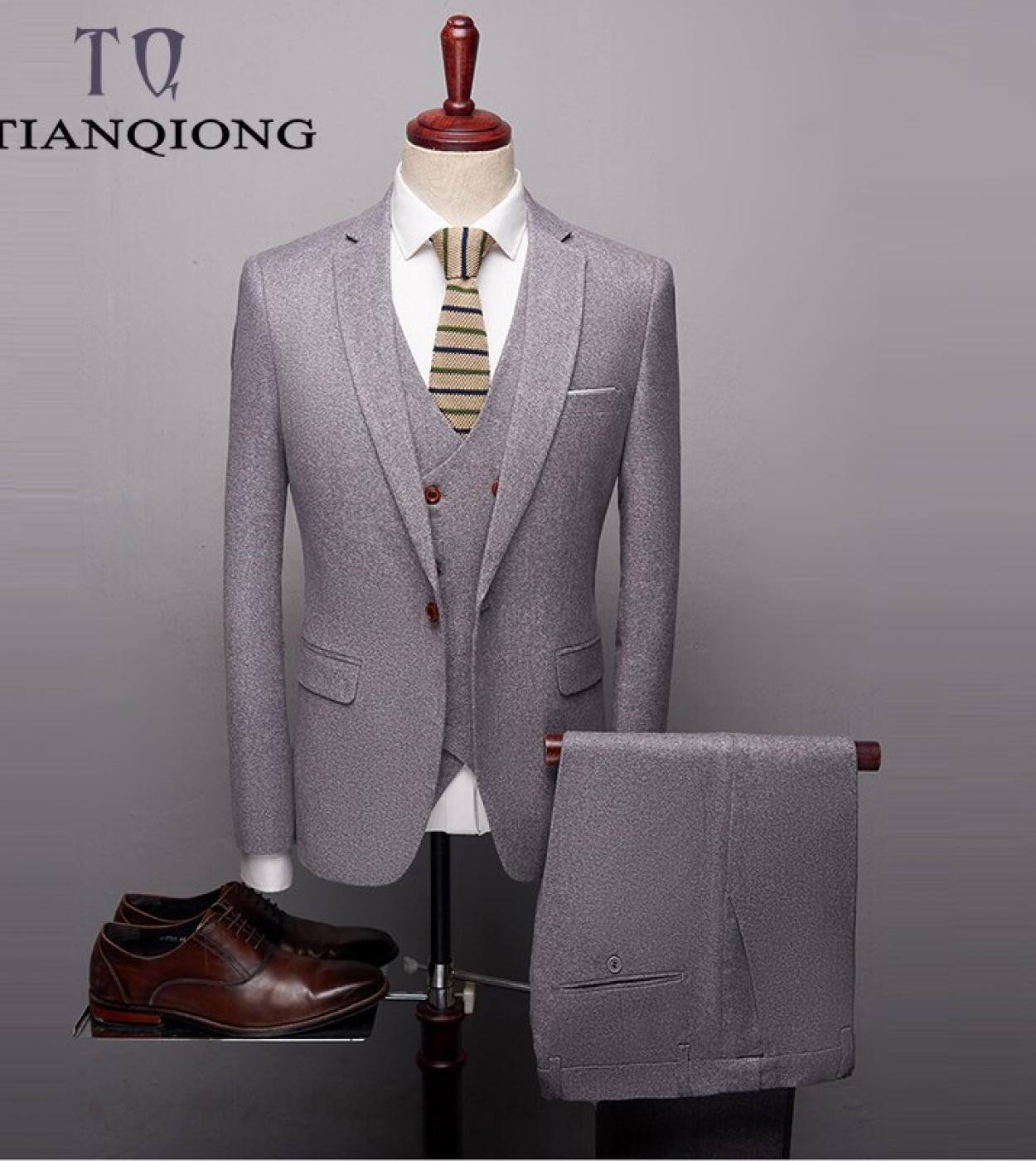 Gray Black Suits For Men  Luxury Brand Slim Fit Mens Suits High Quality 3 Pcs Groom Suit Wedding Jacket Pants Waistcoat
