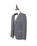 Latest Coat Vest Pant Designs Brand Grey Striped Wedding Suits  Fashion Men Slim Fit Formal Suit Male 3 Piece Formal Wea