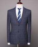  Elegant Plaid Suit Men Brand Classic 3 Piece Mens Wedding Suits Navy Blue Grey Mens Formal Suits Latest Coat Pant Desi