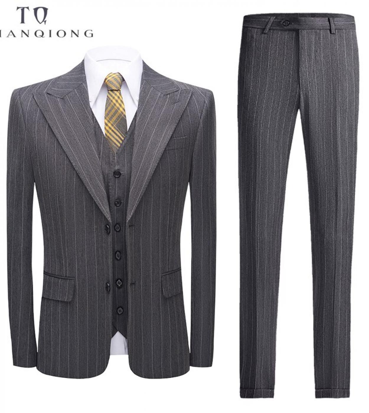 Tian Qiong 2022 New Striped Mens Casual Suit Mens Wedding Dress Three Pieces Set Large Size Mens Formal Wear Formal S