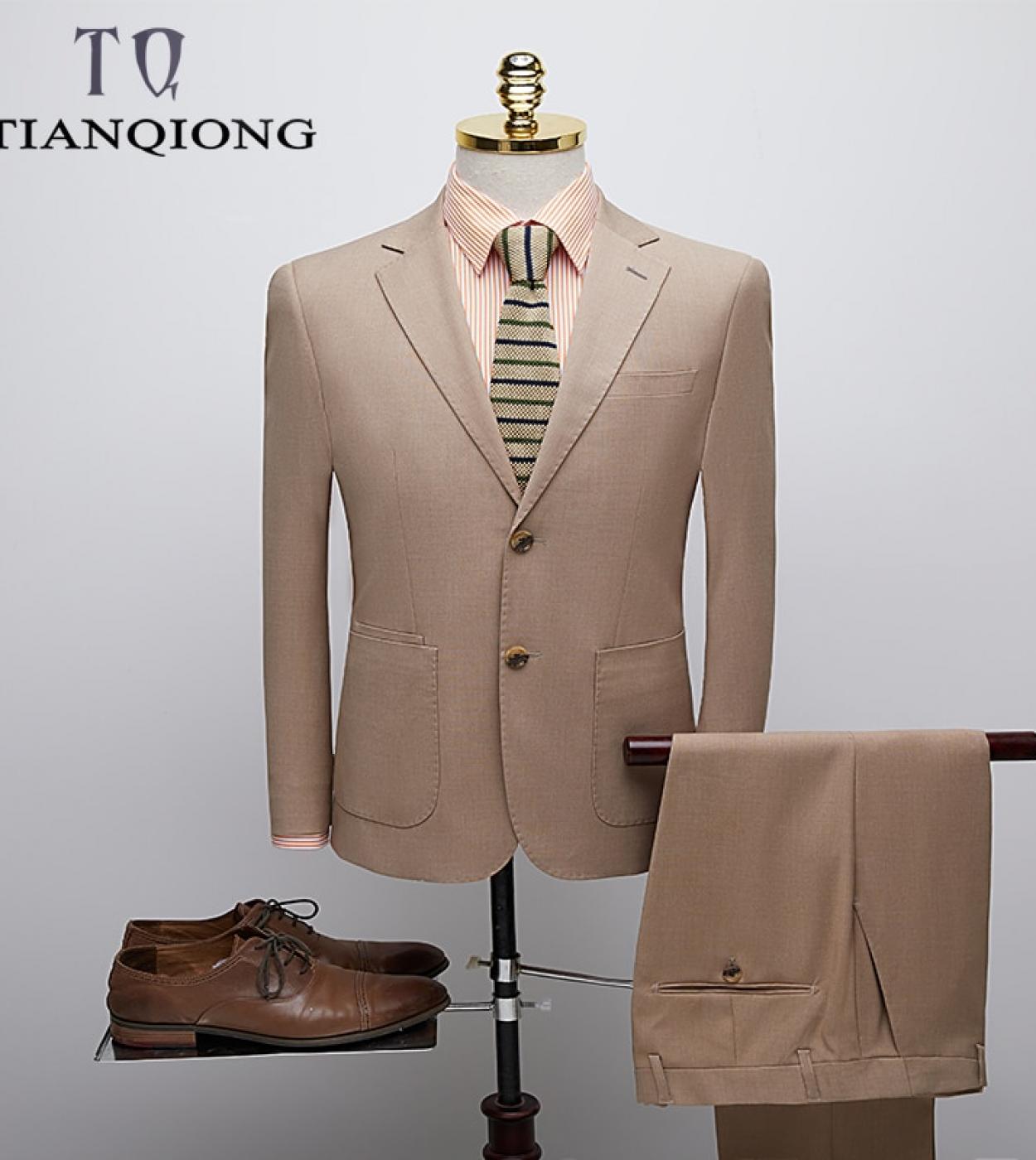 Tian Qiong jacketpantkhaki Mens Suit High End Prom Suits Stage Wear Costume Homme Mariage  Slim Fit Mens Suits With P