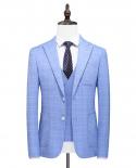 Latest Coat Vest Pant Designs Brand Blue Striped Wedding Suits  Fashion Men Slim Fit Formal Suit Male 3 Piece Formal Wea