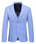 أحدث معطف سترة بانت تصاميم العلامة التجارية الأزرق مخطط بدلات الزفاف أزياء الرجال يتأهل بدلة رسمية الذكور 3 قطع الرسمي Wea