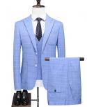Último abrigo chaleco pantalón diseños marca azul rayas boda trajes moda hombres Slim Fit Formal traje masculino 3 piezas Formal