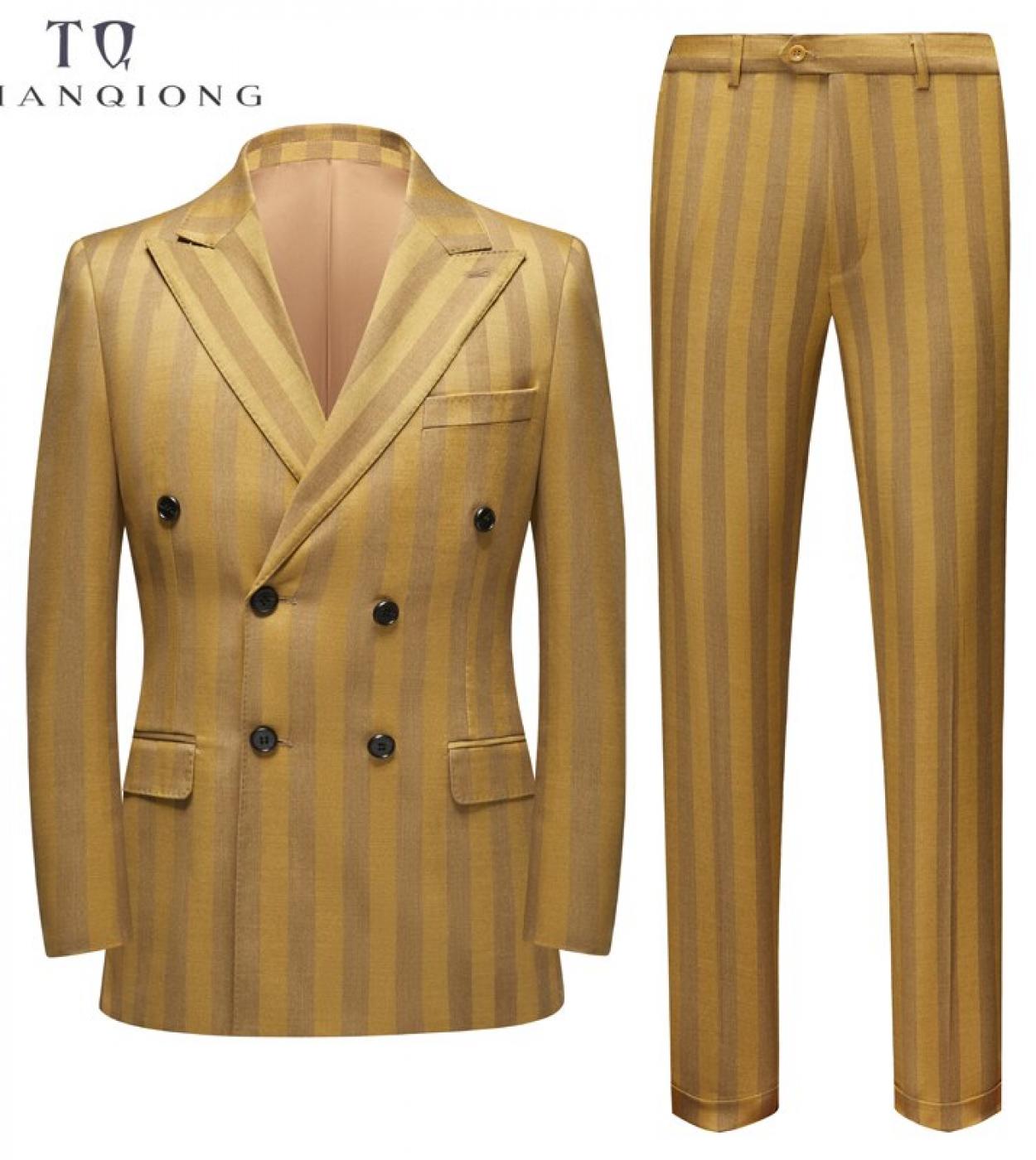 Tian Qiong 2022 Mens Casual Suit Mens Wedding Dresses Large Size Singlebreasted Yellow Striped Mens Formal Suit S6xl 