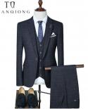 Tian Qiong Mens Plaid Slim Fit Wedding Suits For Men Brand Business Formal Suit Black,gray,navy,wine Redblazersvestp