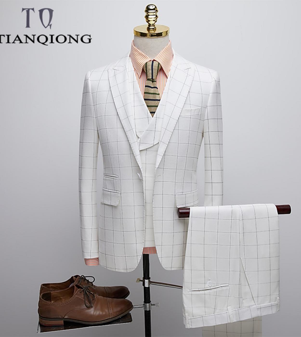 Tian Qiong Wedding Suit For Men  Slim Fit Gentlemen Costume Homme Mariage Striped Plaid Designer Mens Formal Business Su