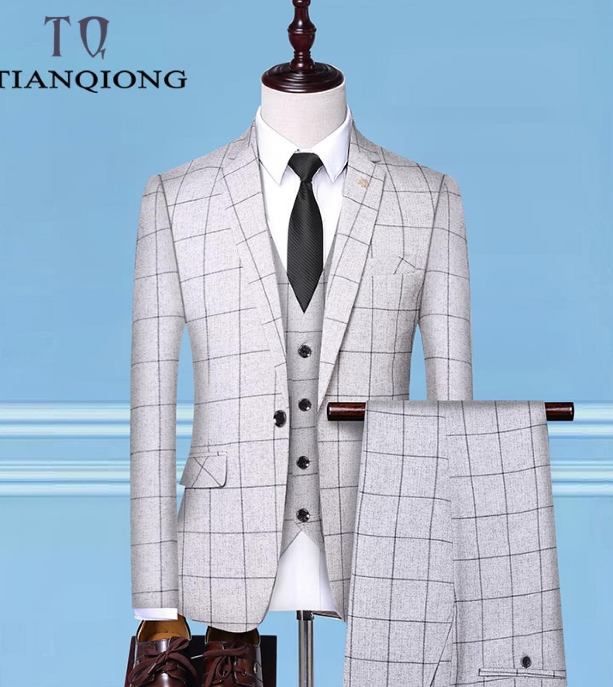 jackets  Vest  Pants Mens Groom Wedding Dress Plaid Formal Suits Set Men Fashion Casual Business Suit Threepiece  S