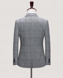  Mens Boutique Suit Slim Fit Wedding Suits Grey Plaid Men High Quality Wedding Business Formal Suits Elegant Two Piece 